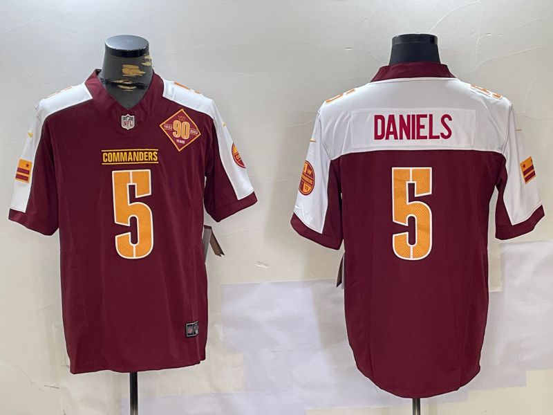 Men Washington Commanders 5 Daniels Red Thanksgiving three generations 2024 Nike Limited NFL Jersey style 2